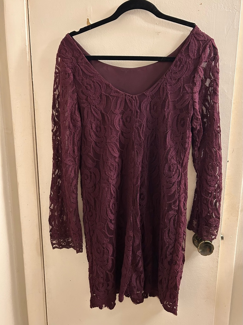 Women’s Lace Long-Sleeve Dress in Plum